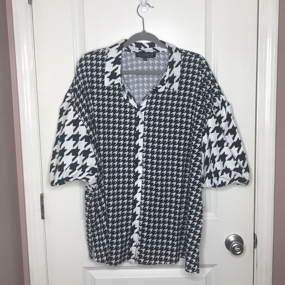 Eloquii Houndstooth Button Up Top